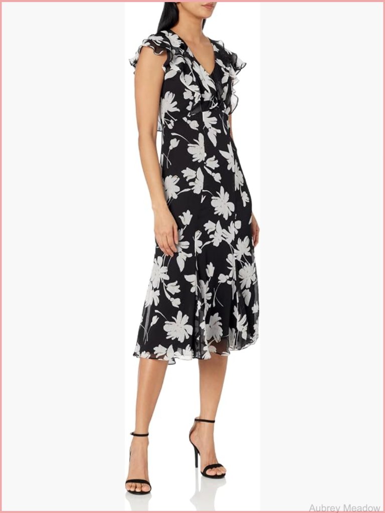 Sleeveless Ruffle Trim V-Neck Chiffon Midi Dress - Tommy Hilfiger